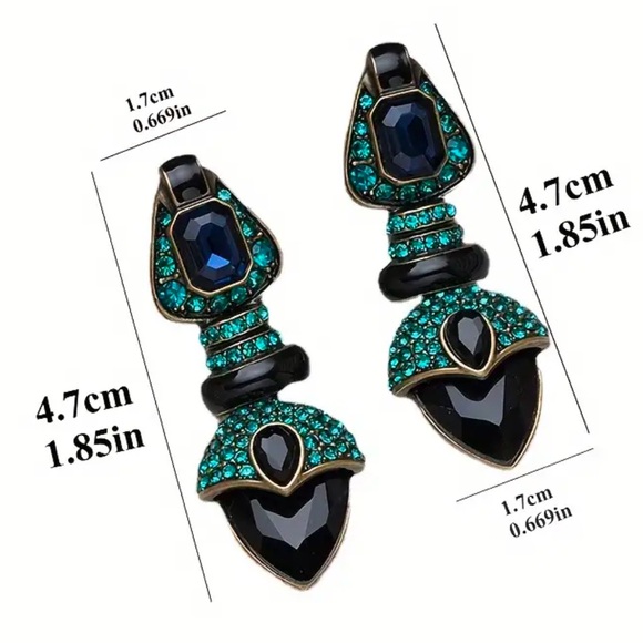 Glam, Goth, Steampunk, Victorian, Blue & Black Vintage Inspired Earrings - Picture 6 of 6